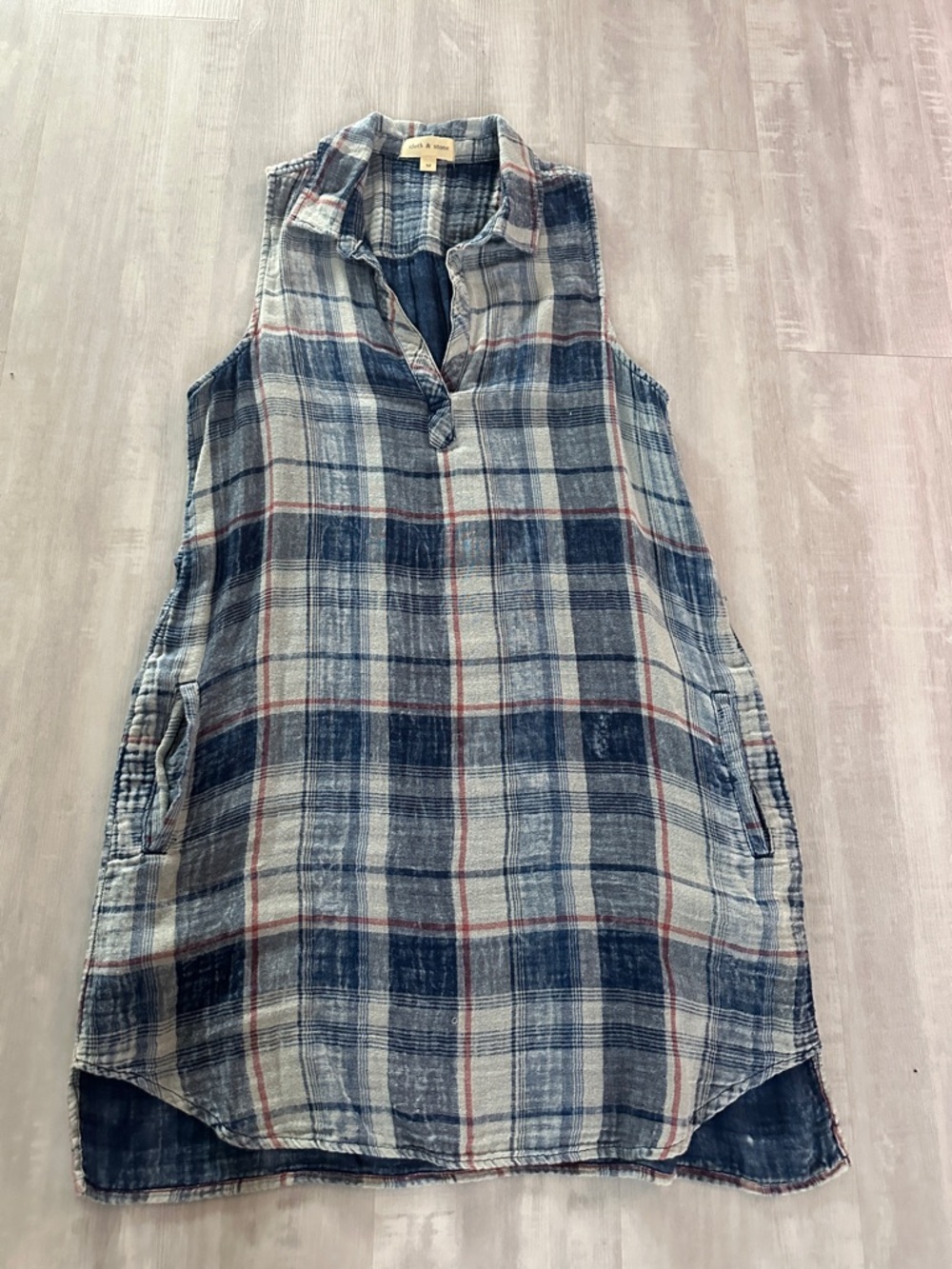 Cloth & Stone Blue and Cream Plaid Dress